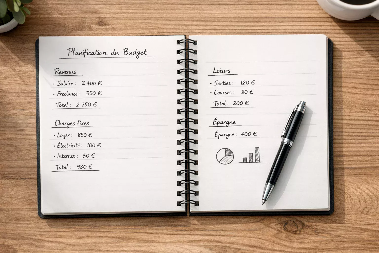 Carnet de notes avec planification de budget paris sportifs