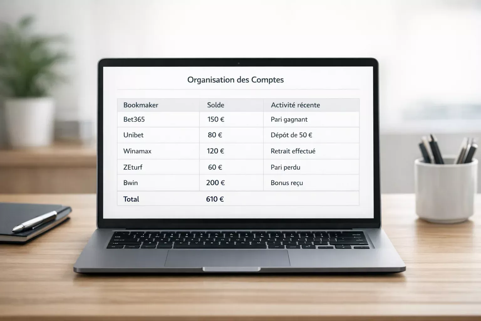 Tableau de bord centralisé montrant la gestion de plusieurs comptes bookmakers
