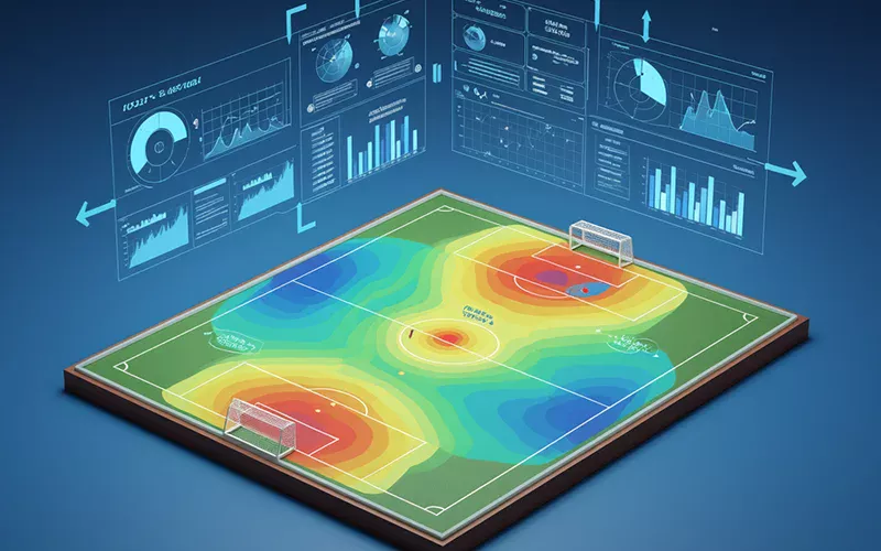 Vue aérienne tactique des zones de corners au football avec heatmap statistique