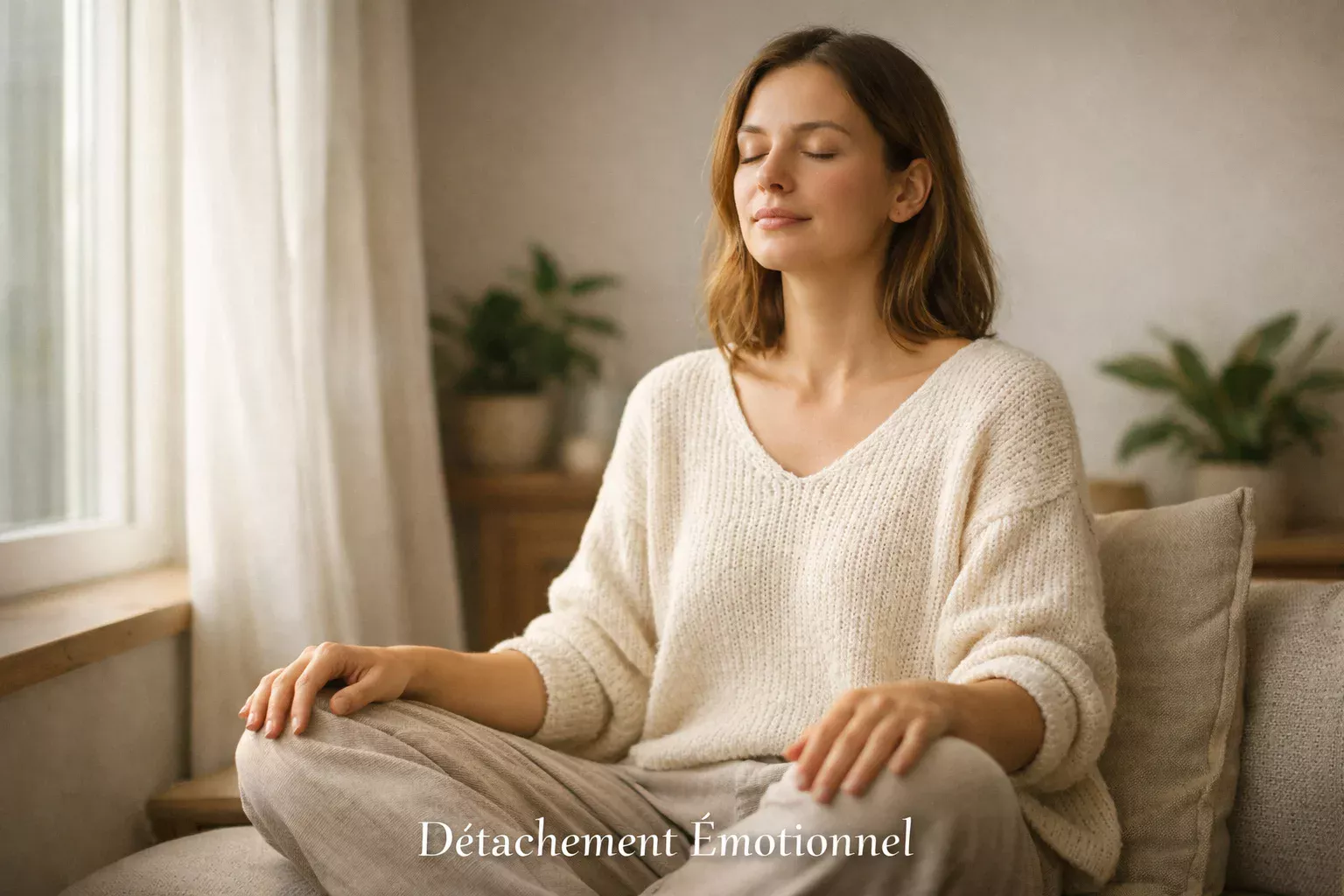 Personne pratiquant la respiration profonde dans un environnement serein