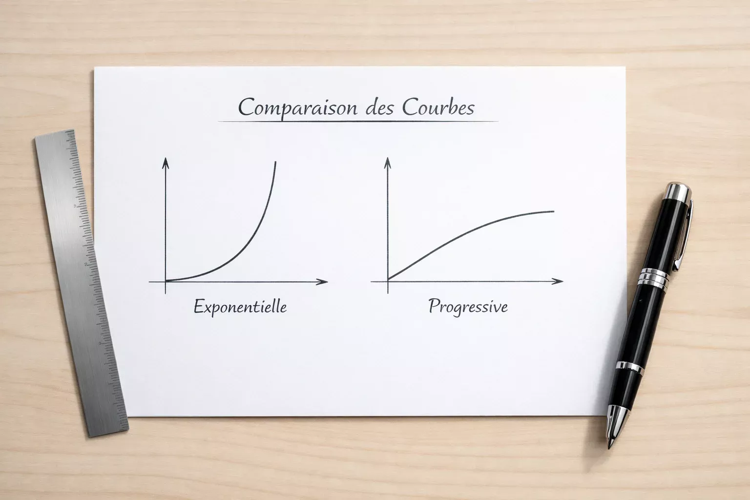 Deux courbes dessinées sur papier comparant les progressions