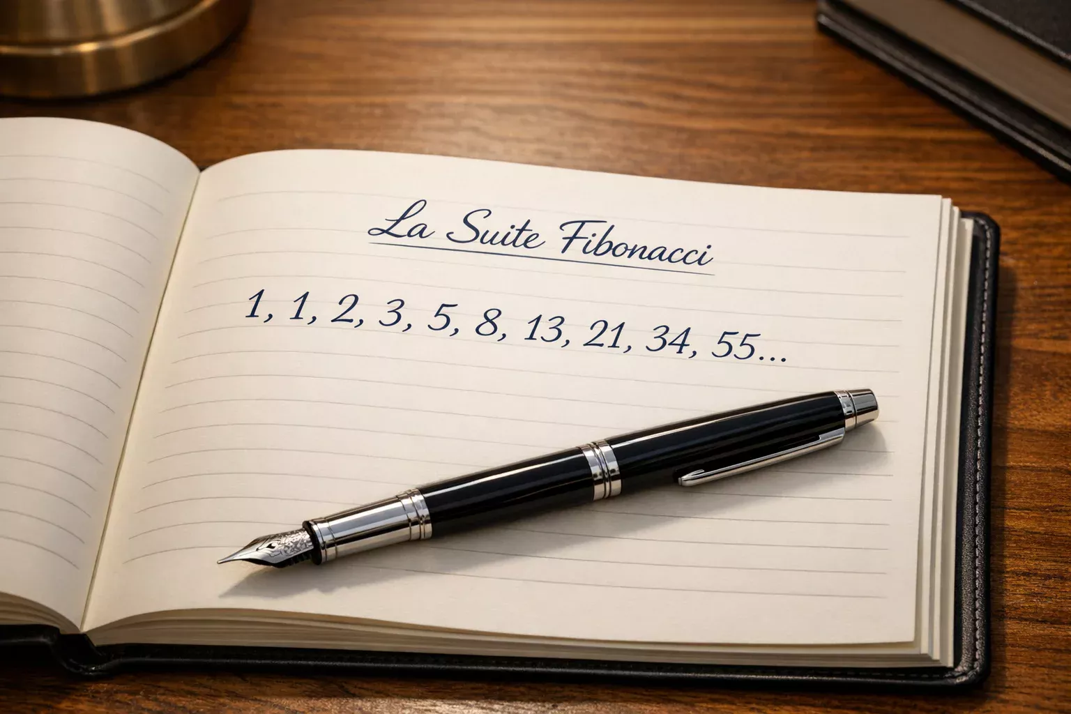 Suite de nombres Fibonacci écrite à la main dans un carnet