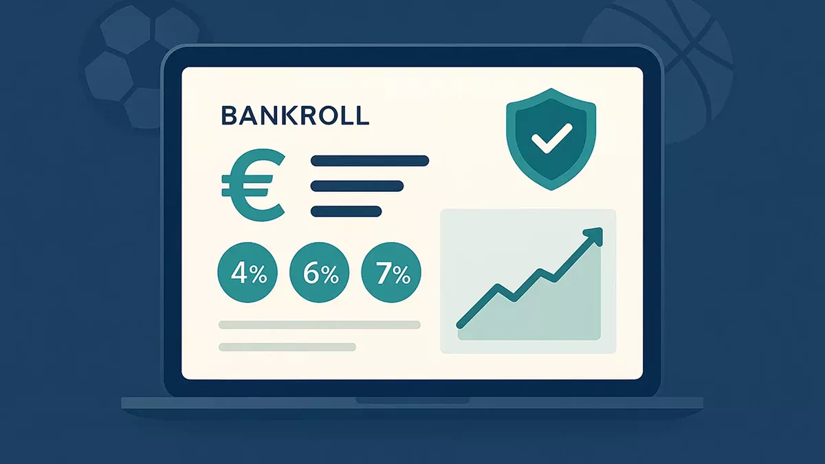 Illustration de la gestion de bankroll pour les paris sportifs avec tableau de bord financier et indicateurs de protection du capital