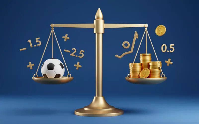 Représentation conceptuelle du handicap asiatique avec balances et symboles mathématiques