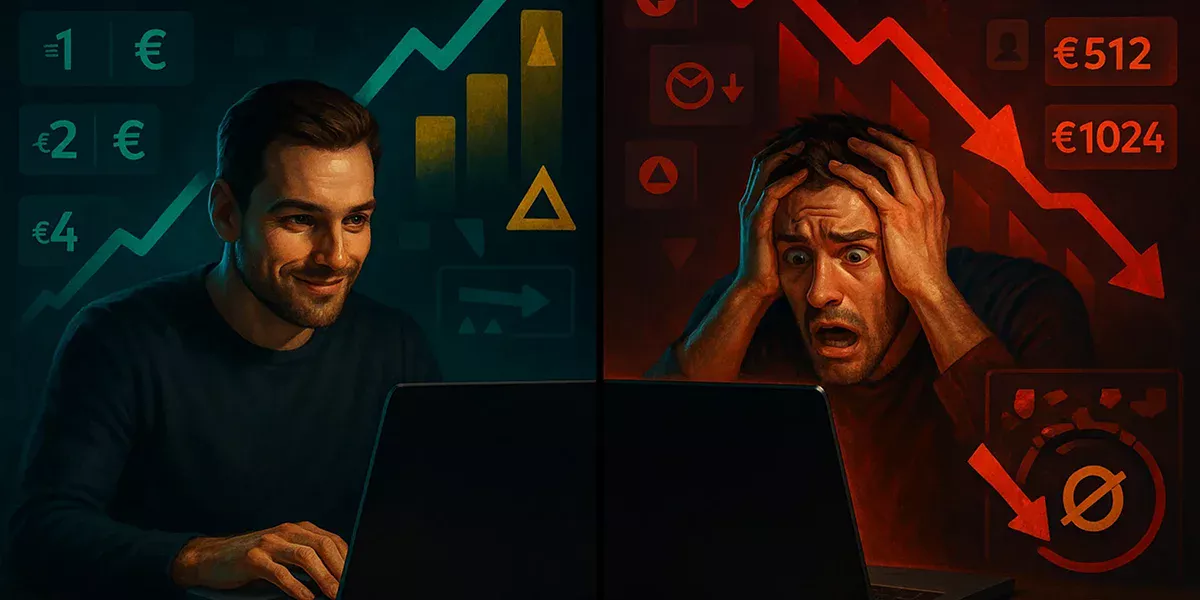 Illustration du danger de la martingale en paris sportifs montrant la progression exponentielle des mises