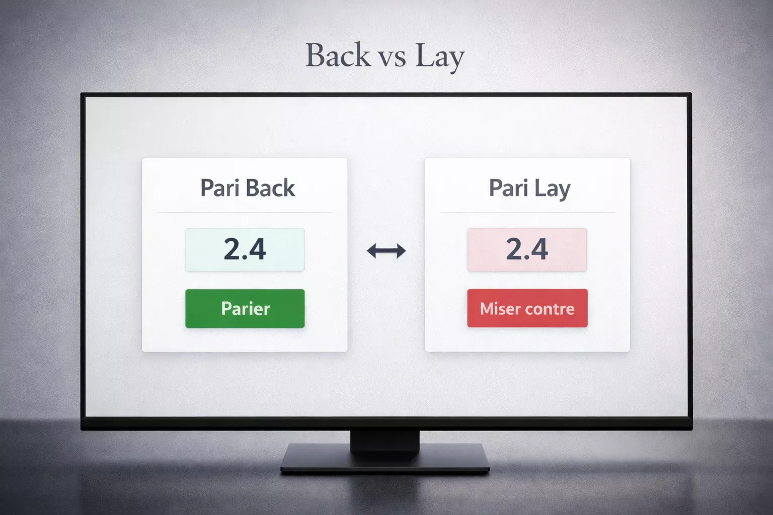 Comparaison visuelle entre un pari back et un pari lay sur un exchange