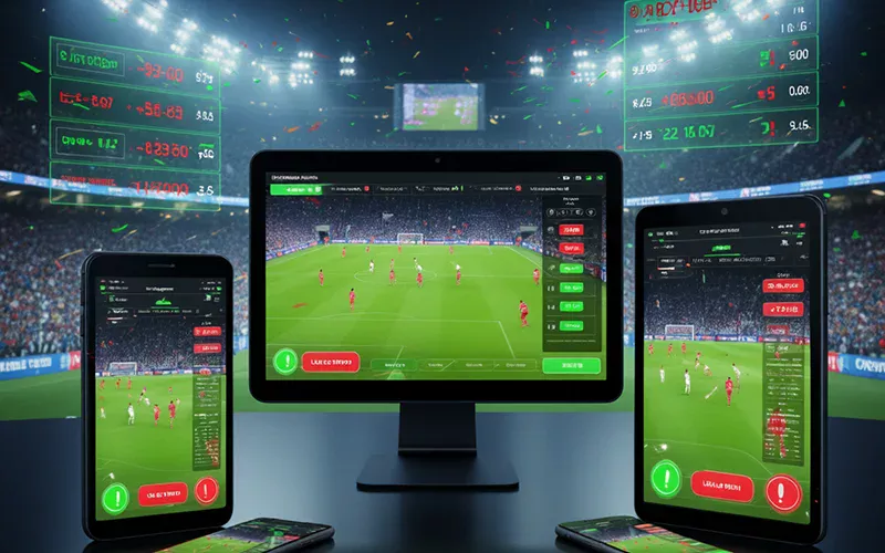 Interface de paris en direct sur mobile montrant match de football et cotes dynamiques