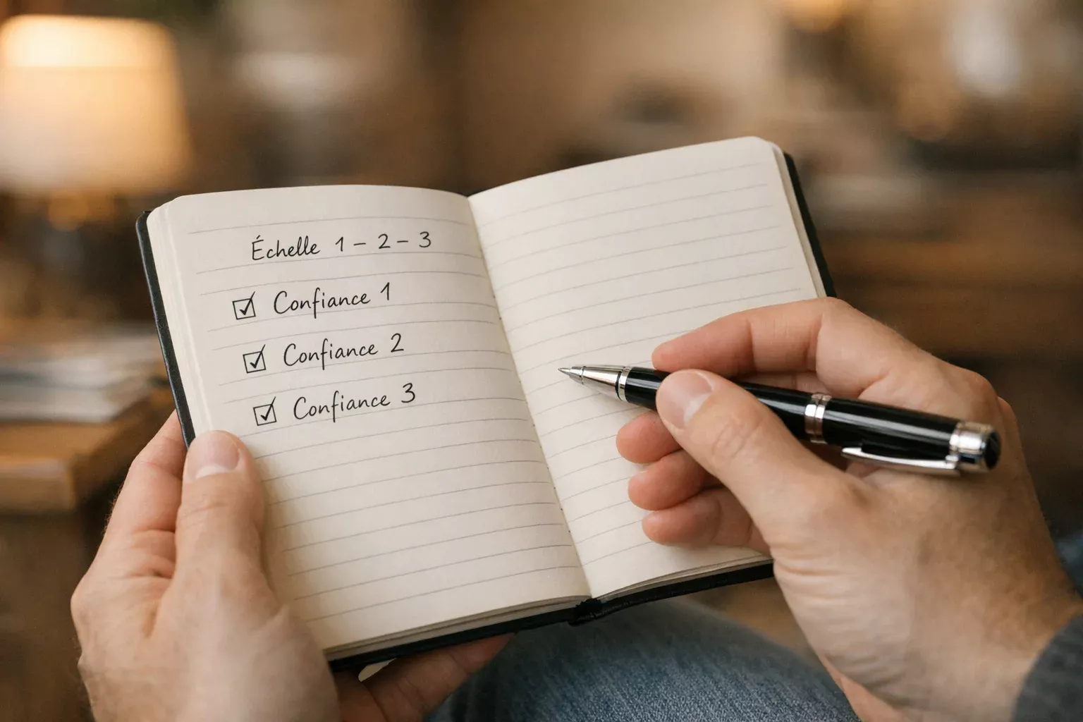 Parieur notant son niveau de confiance dans un carnet