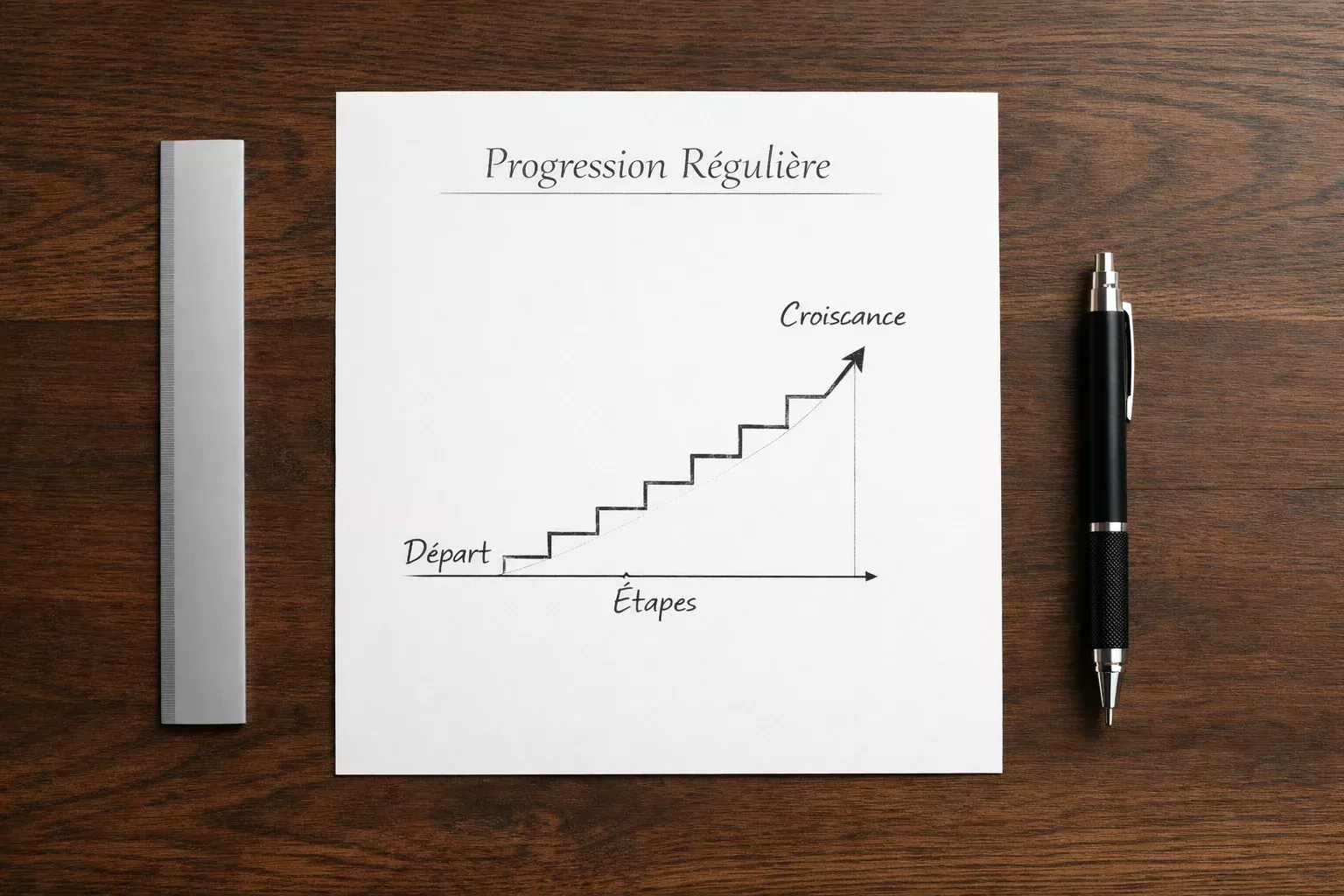 Graphique montrant une courbe de croissance progressive sur papier