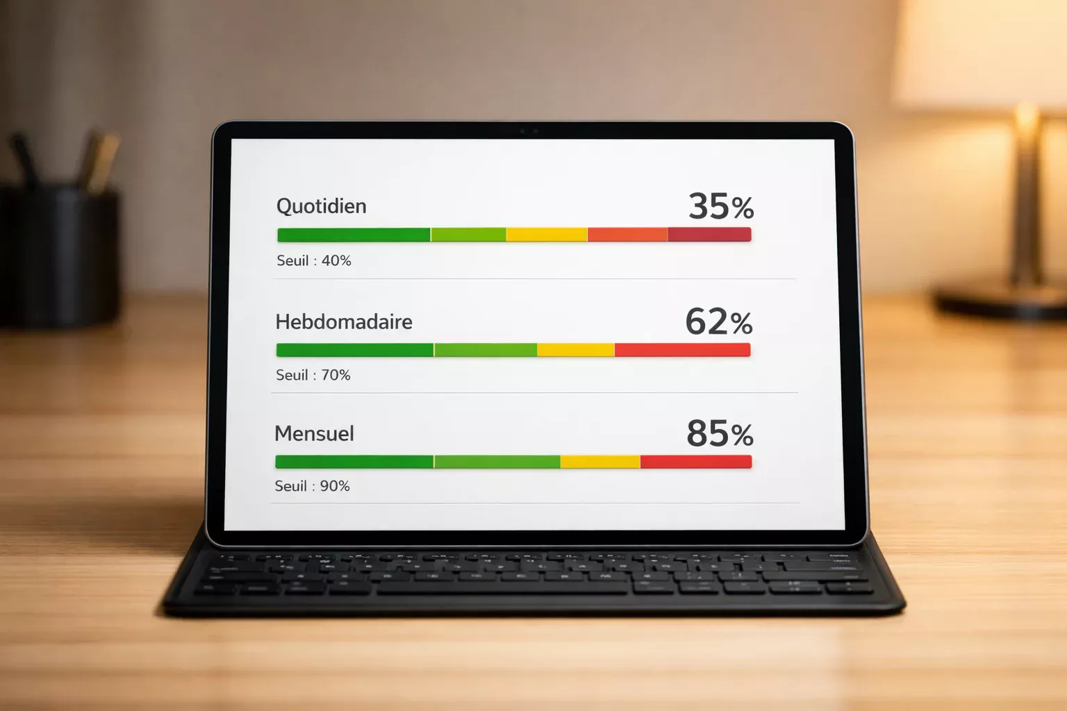 Tableau de bord avec différents indicateurs de limites
