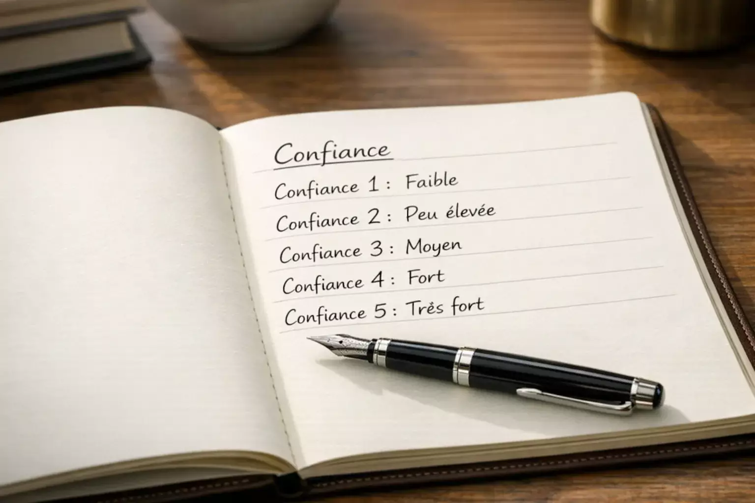 Échelle de confiance écrite à la main dans un carnet de paris