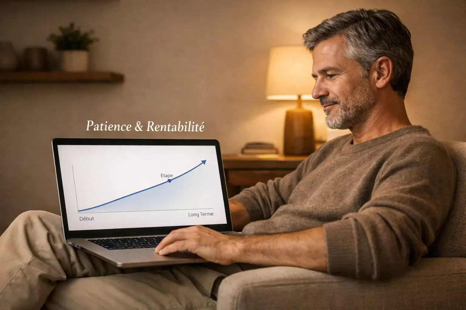 Personne patiente observant l'évolution d'un graphique de performance sur le long terme